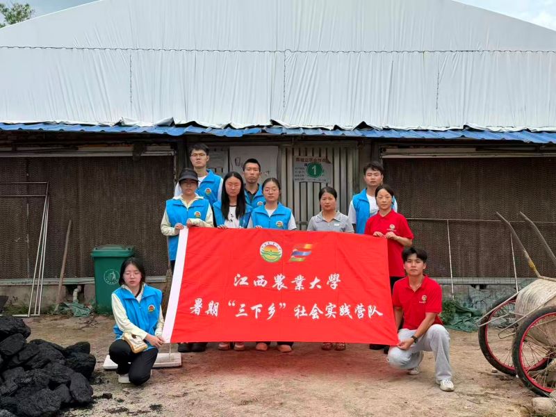 圖為隊員們參觀新美養雞場與村干部合影